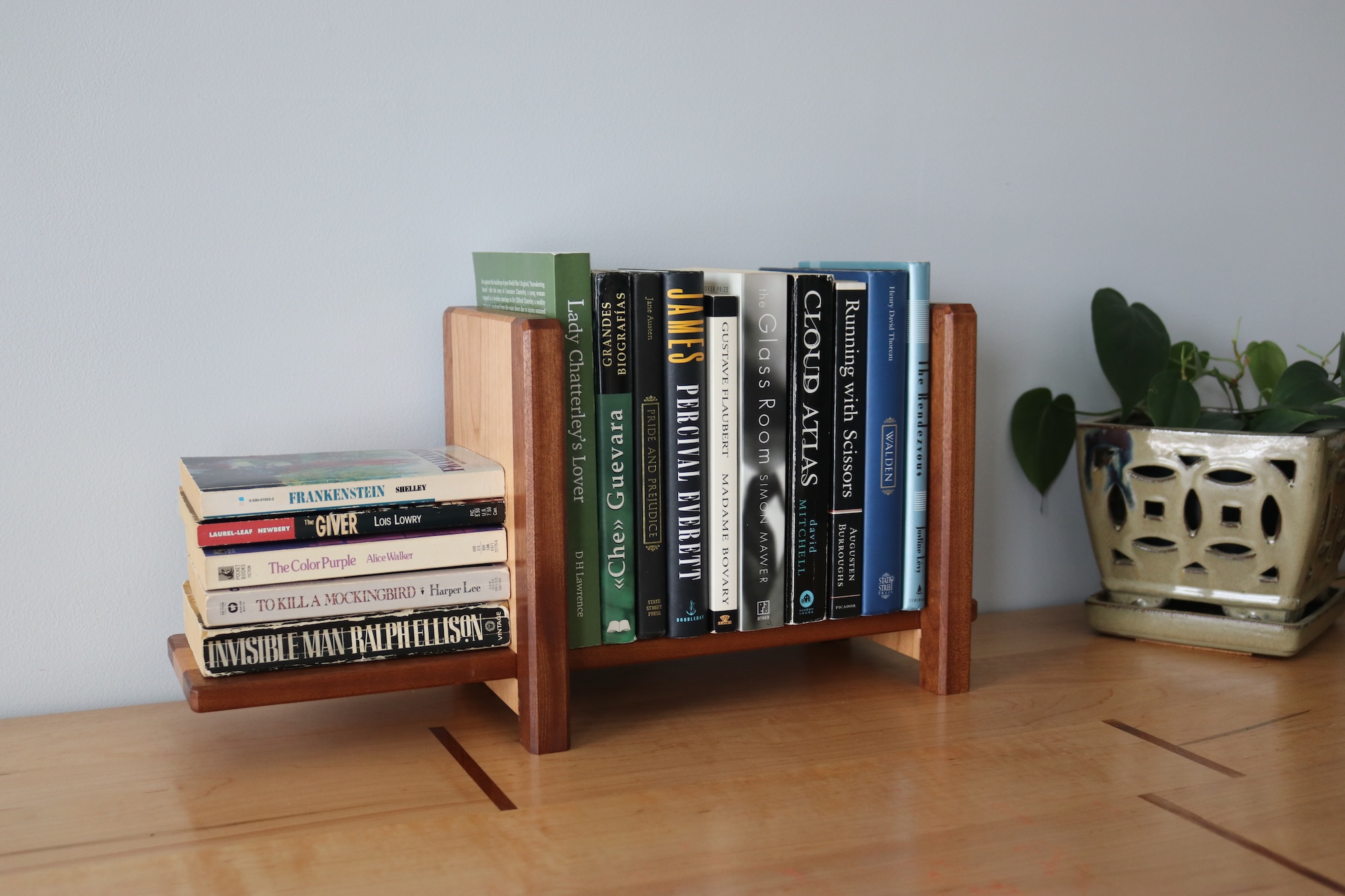 Adjustable Tabletop Bookshelf- Sapele & Cherry Square - Image 9