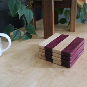 Handcrafted Purple Heart & Ash Hardwood Coasters (Set of 4)