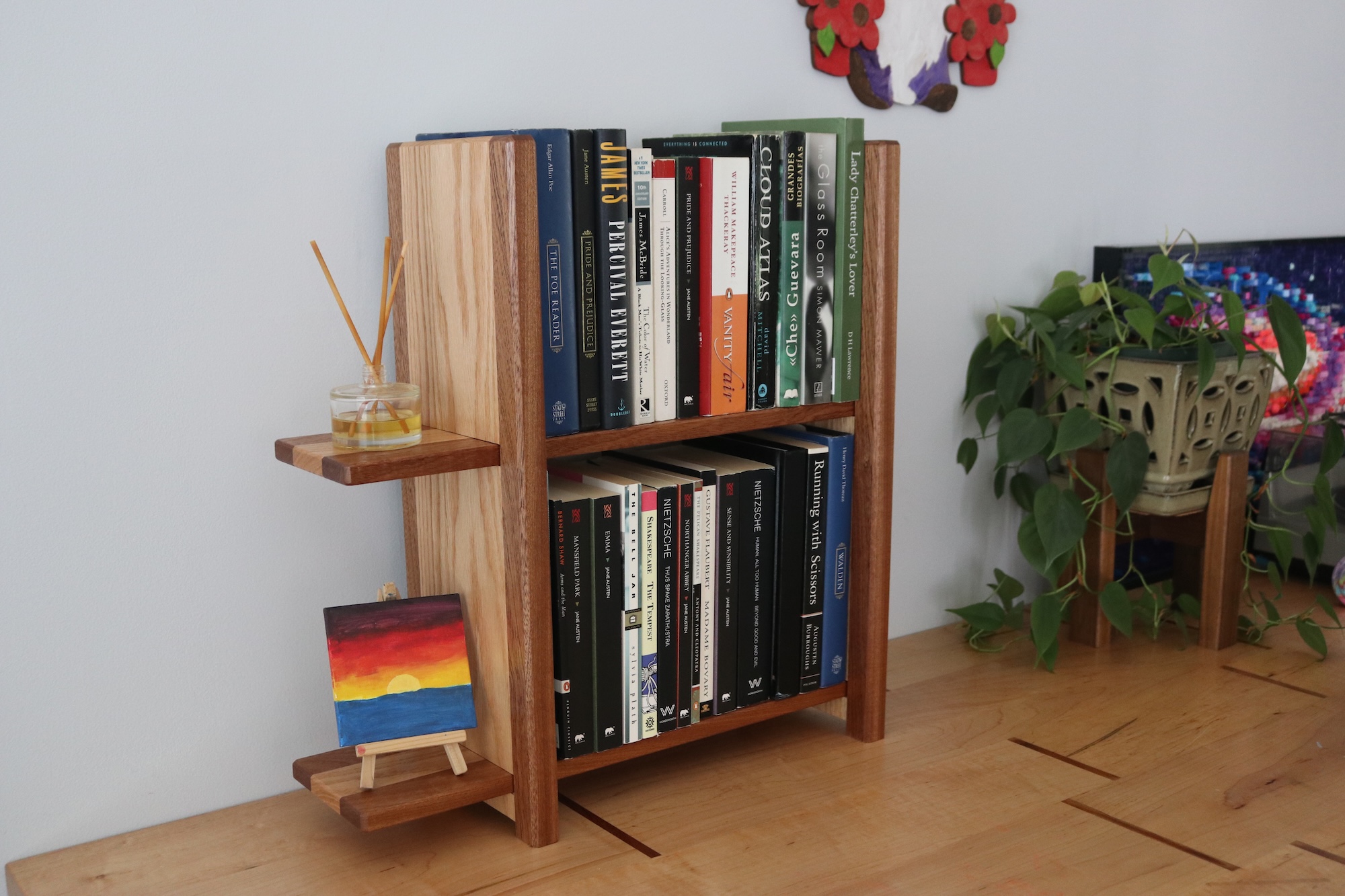 2-tier Adjustable Tabletop Bookshelf- Sapele & Oak Chamfered