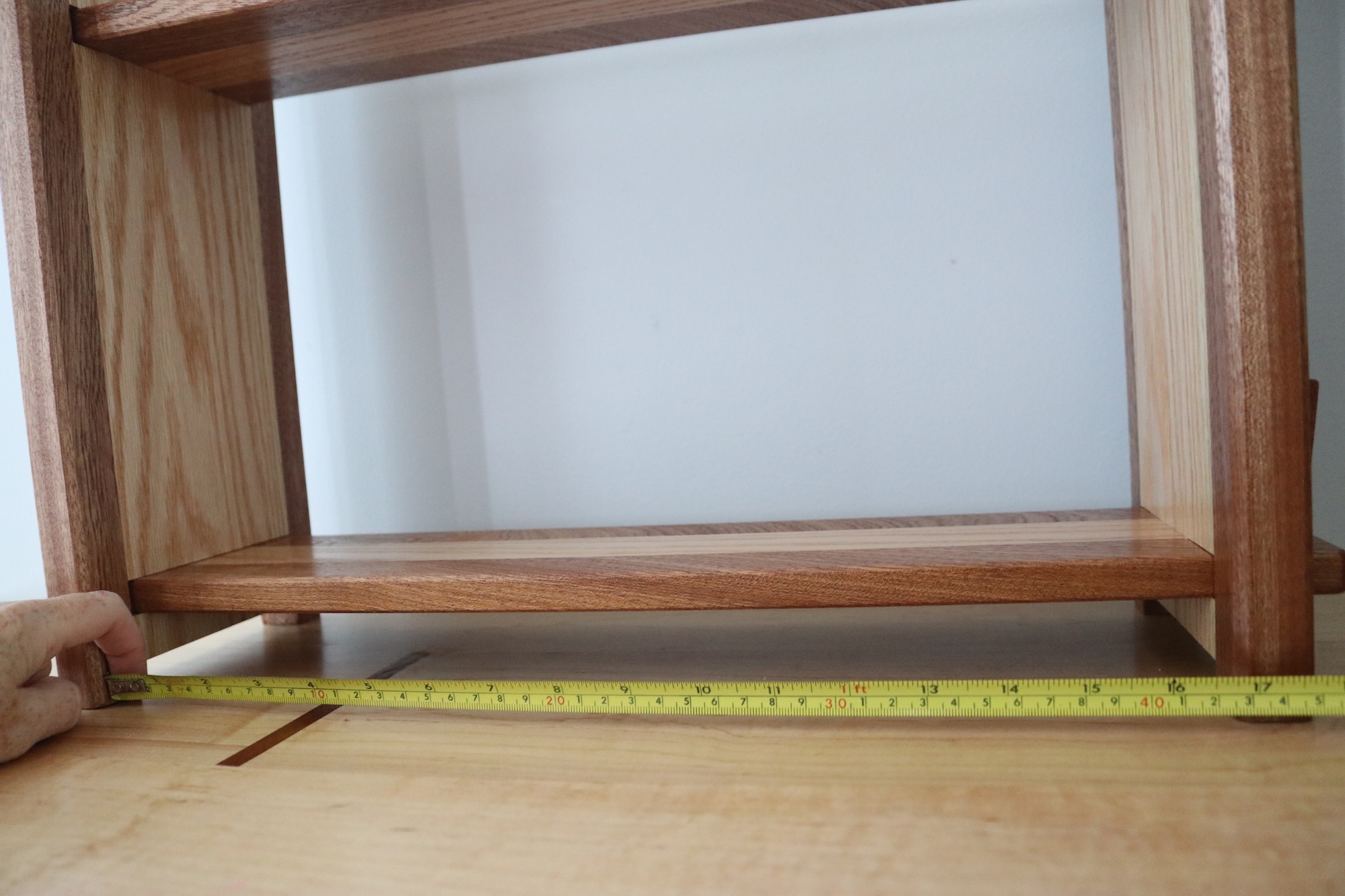 2-tier Adjustable Tabletop Bookshelf- Sapele & Oak Chamfered - Image 8
